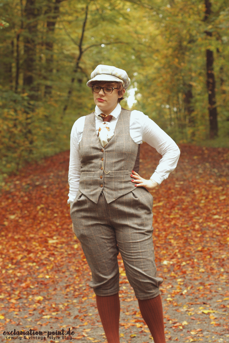 Vintage inspired Tweed Run outfit - glencheck knickerbocker and waistcoat, androgynous dandy style | exclamation-point.de - sewing blog