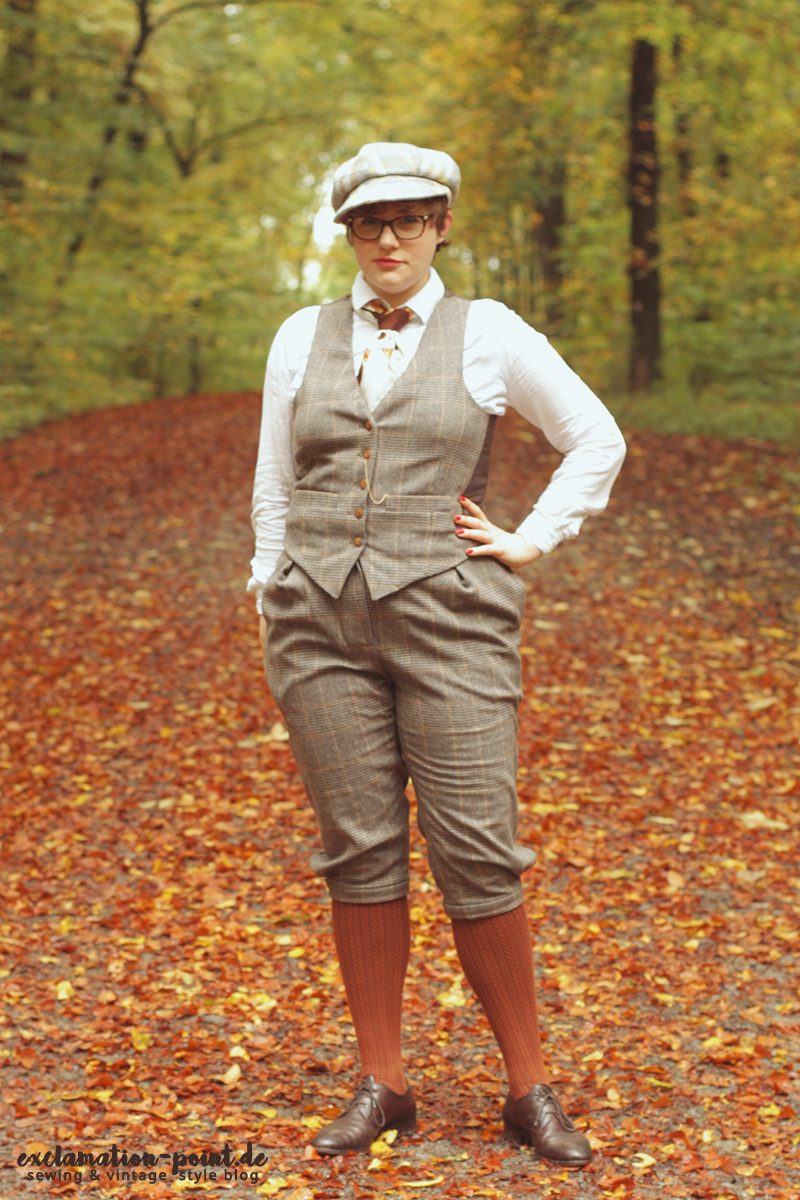 Vintage inspired Tweed Run outfit - glencheck knickerbocker and waistcoat, androgynous dandy style | exclamation-point.de - sewing blog